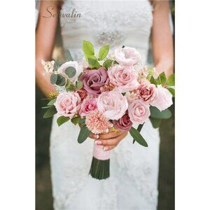 Artificial Flowers Combo Box Set Flowers Faux with Stems Blush & Dusty Pink